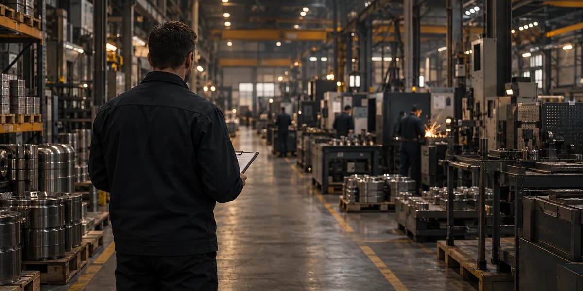 Quality inspector observing a manufacturing facility